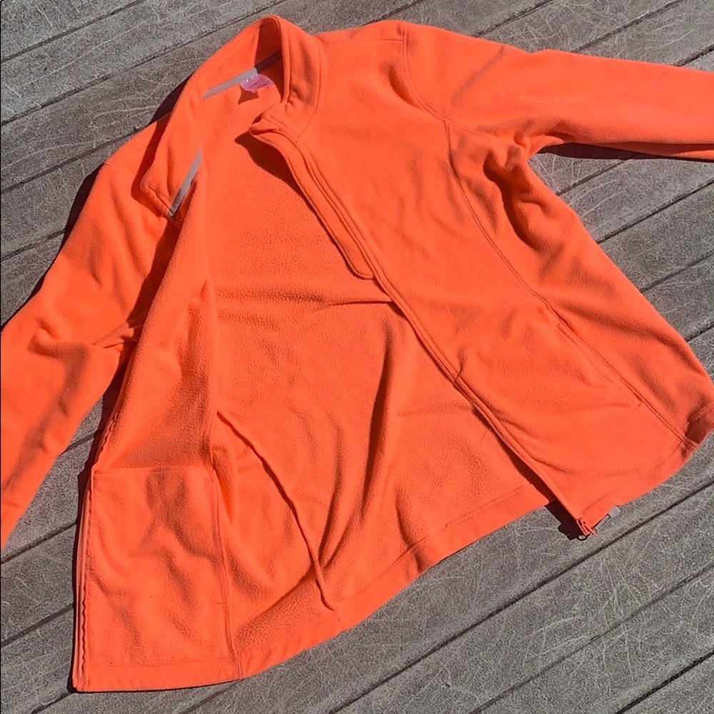 Zip up fleece- Neon orange with a pink to it